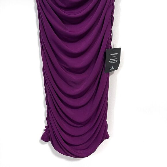 Lulus Alluring Nights Purple Ruched Off-the-Shoulder Mini Bodycon Dress Small - Picture 3 of 8